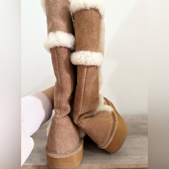 Michael Kors Winter Tall Suede Boots Walnut - size 9 sheep fur - Picture 5 of 7
